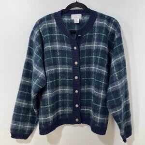 Vintage Wool Blend Plaid Winter Soft Cozy Christopher & Banks Cardigan [size L]